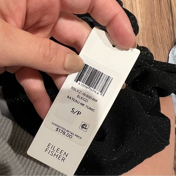 NWT Eileen Fisher Black Linen Tunic Top Sweater With Gold Sparkles - Picture 8 of 12